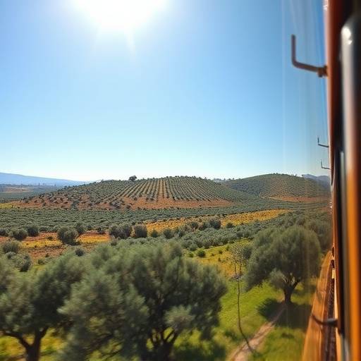Paisaje andaluz desde la ventana del tren Alhambra Express