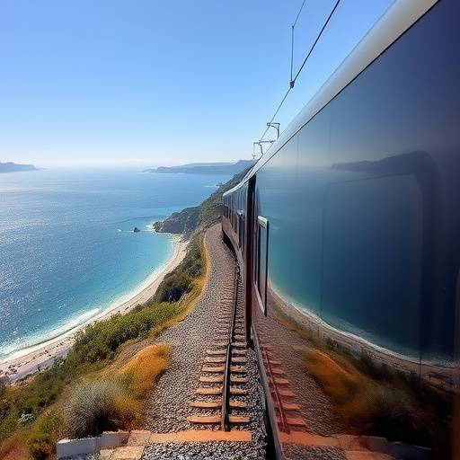 Tren de lujo circulando por la costa catalana con vistas al Mediterr&aacute;neo